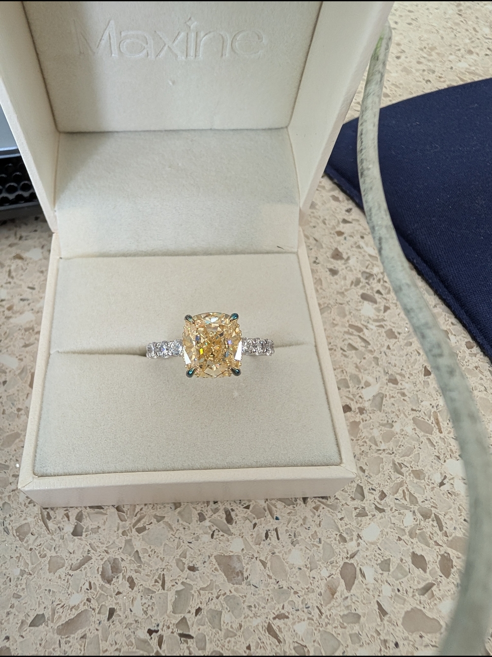 5 mm Yellow Cushion-Cut Diamond Engagement Ring